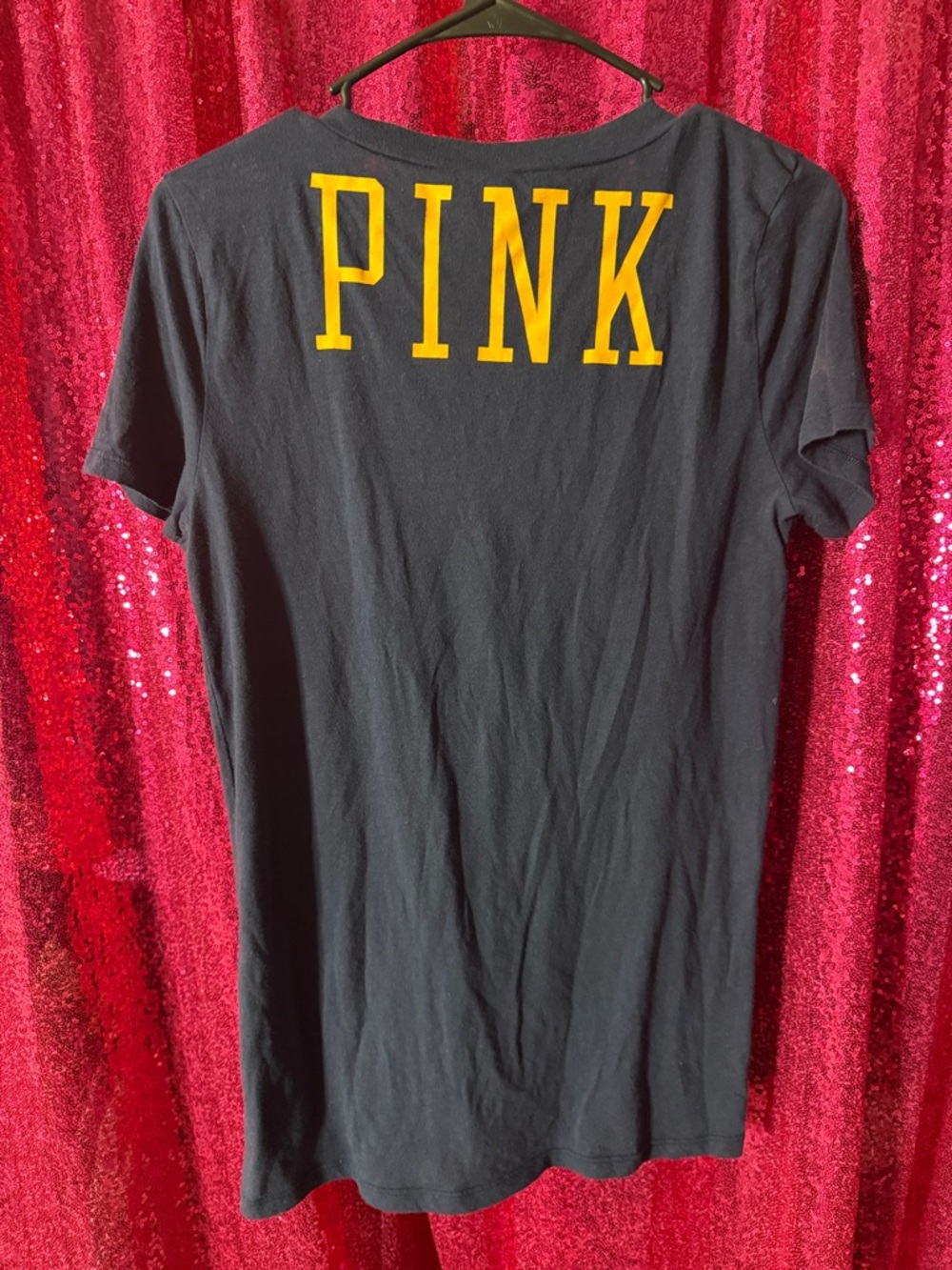 WVU Black V-Neck Tee with Gold Sequin "GOLD RUSH" - Picture 3 of 3